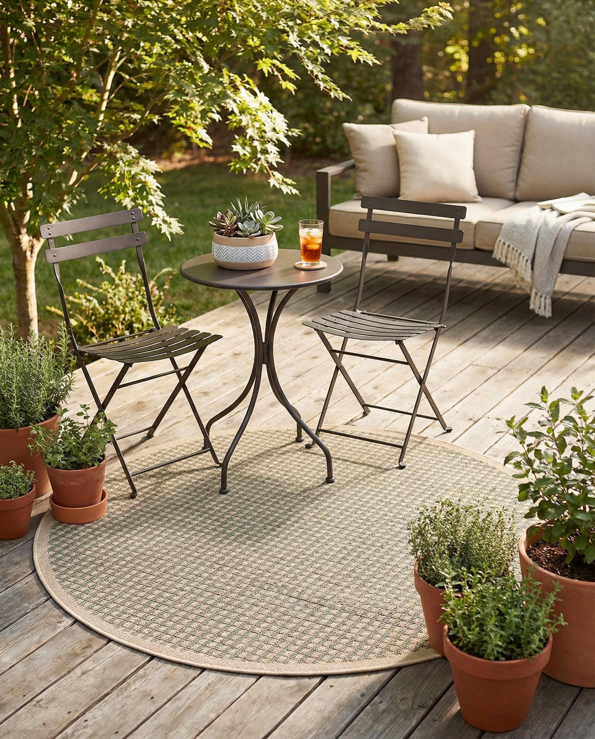 Terrace Fringe Collection Area Rug - Patio Round Brown  lifestyle 87