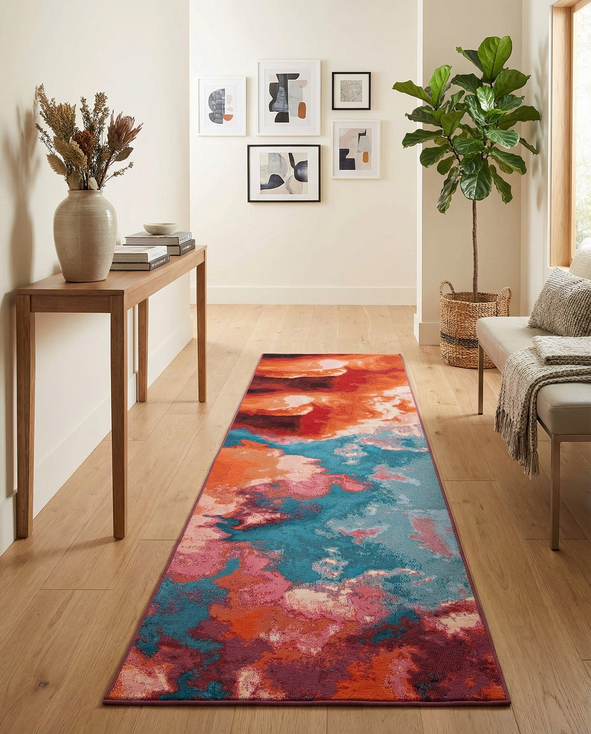 Urban Terrace Collection Area Rug -  Patio Runner Gray and Pink  lifestyle 51
