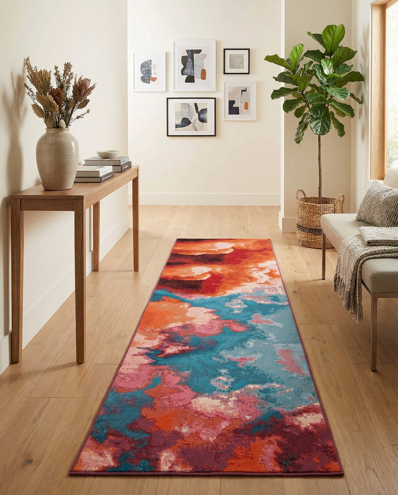 Urban Terrace Collection Area Rug -  Patio Runner Gray and Pink  lifestyle 51