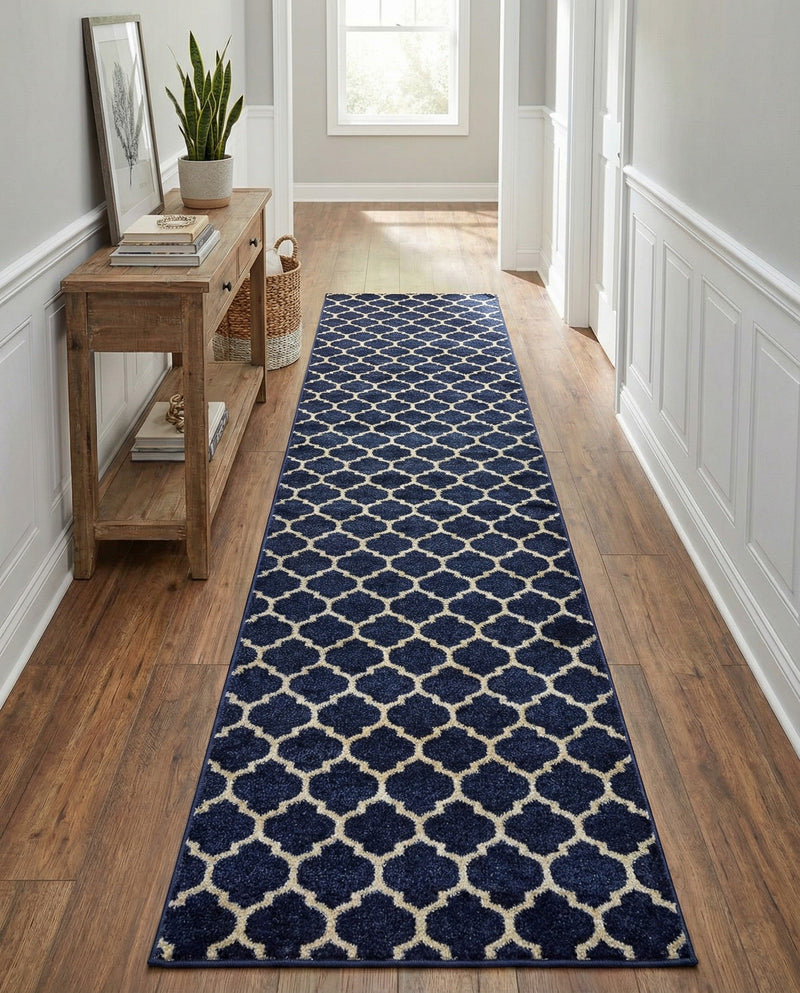 Lattice Gardens Collection Area Rug -  Bloomfield (Dark Blue) Runner Dark Blue  lifestyle 79