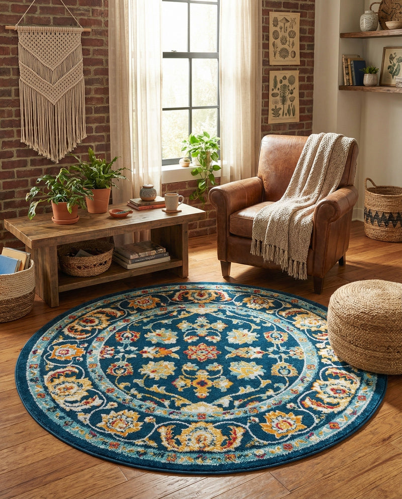 Adriana Terrace Collection Area Rug -  Positano (Navy Blue) Round Navy Blue  lifestyle 53