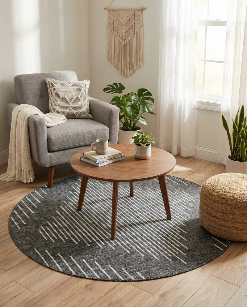 Urban Terrace Collection Area Rug -  Chelsea (Charcoal Gray) Round Charcoal Gray  lifestyle 73