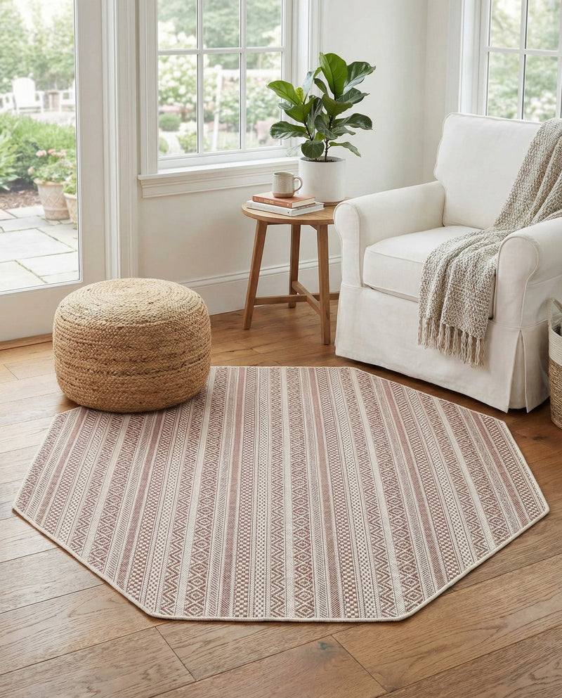 Seaside Stripes Collection Area Rug -  Boardwalk (Red) Octagon Red  lifestyle 68
