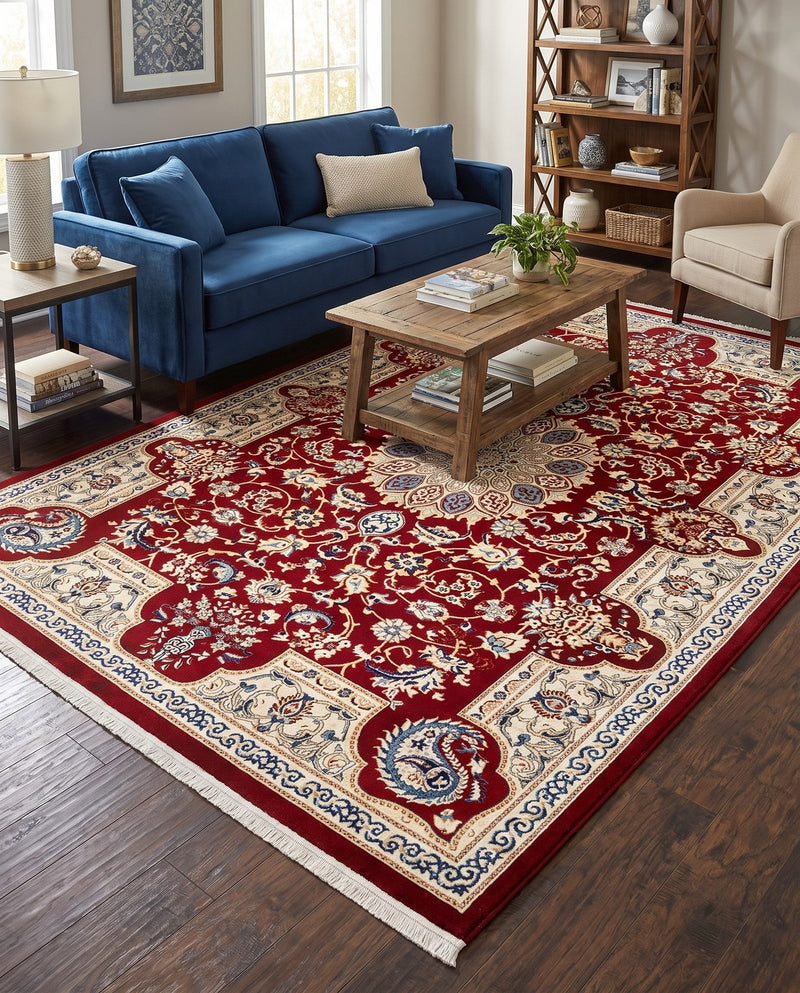 Persian Elegance Collection Area Rug -  Qom Rectangle Burgundy  lifestyle 24