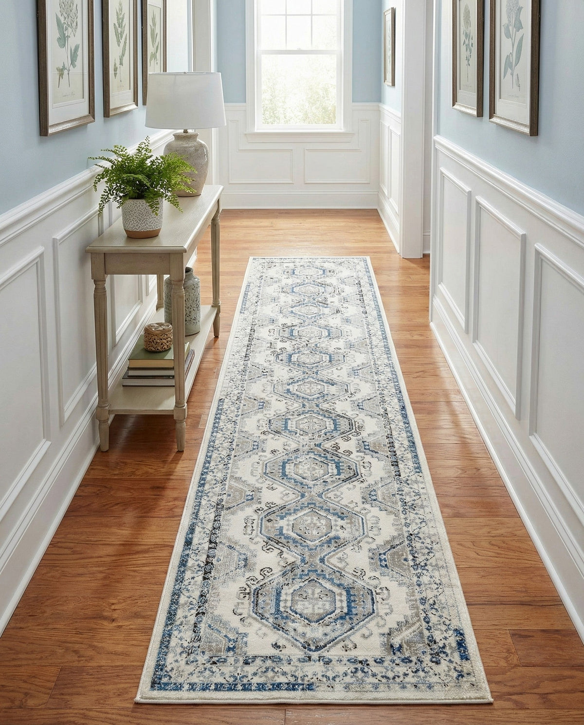 Savannah Elegance Collection Area Rug -  Tybee (Ivory Aqua) Runner Ivory Aqua  lifestyle 67