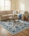 Charleston Elegance Collection Area Rug -  Seaport (White Blue) Square White Blue  lifestyle 47