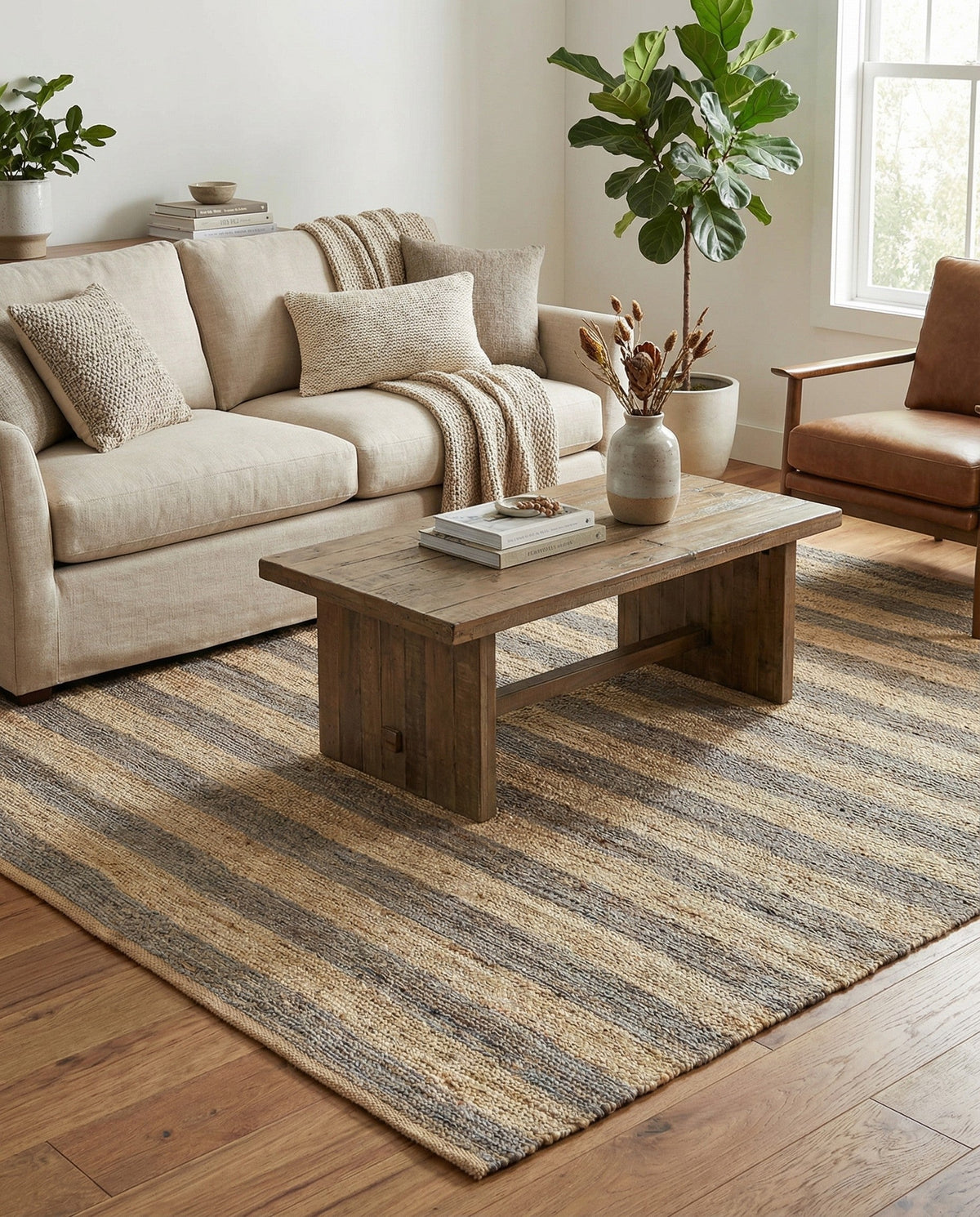 Woven Seaside Jute Collection Area Rug - Nantucket Square Gray Ivory  lifestyle 151