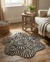 Woven Seaside Jute Collection Area Rug - Nantucket Round Black and White  lifestyle 11