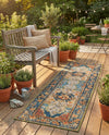 Patio Heritage Collection Area Rug -  Grove Runner Navy Blue and Rust Red  lifestyle 79