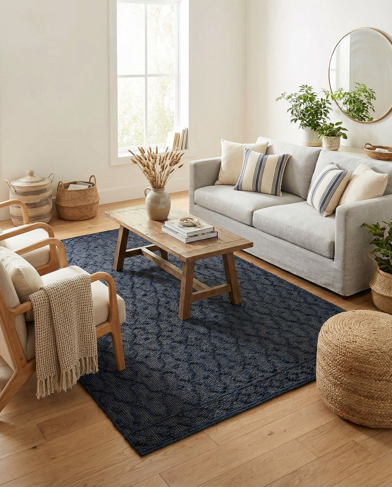 Savannah Weave Collection Area Rug - Serengeti Rectangle Navy Blue  lifestyle 40