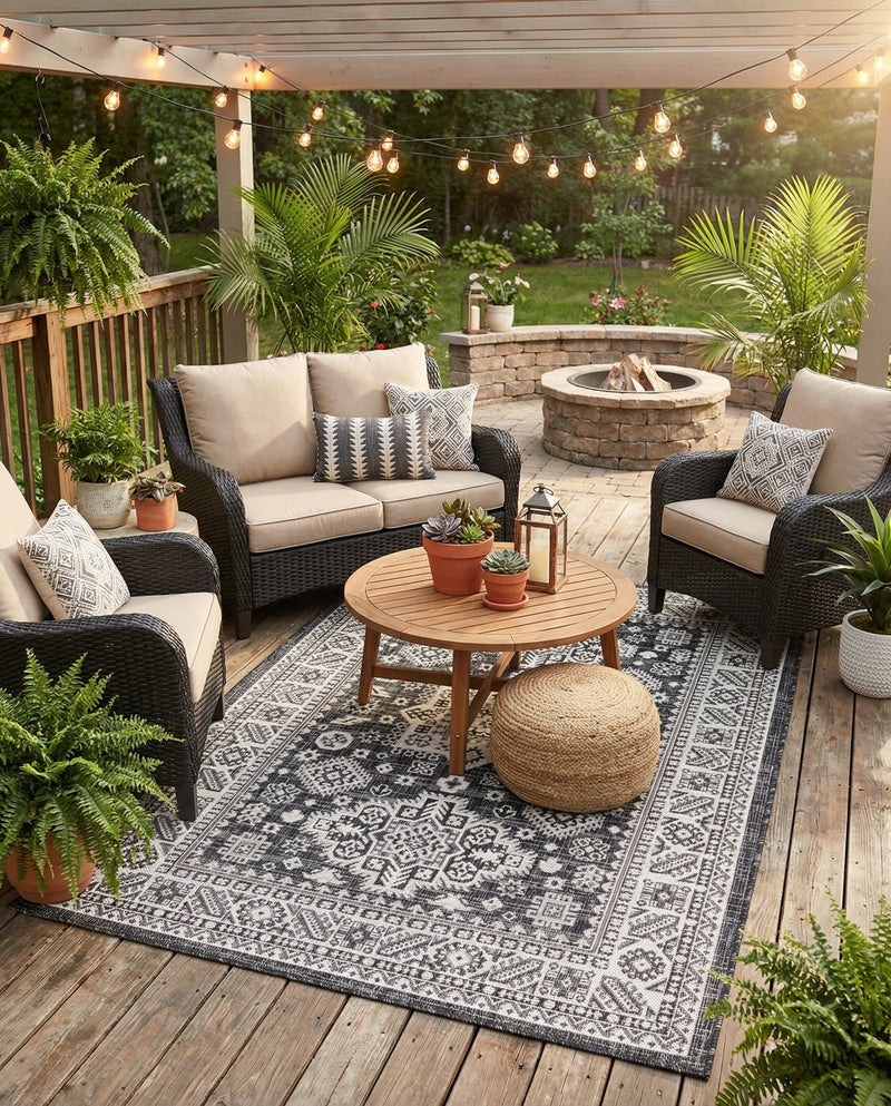 Tribal Terrace Treasures Collection Area Rug -  Incan Isle (Charcoal Gray) Rectangle Charcoal Gray  lifestyle 32