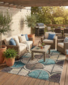 Outdoor Marrakesh Collection Area Rug -  Rabat Rectangle Gray Blue Ivory  lifestyle 8