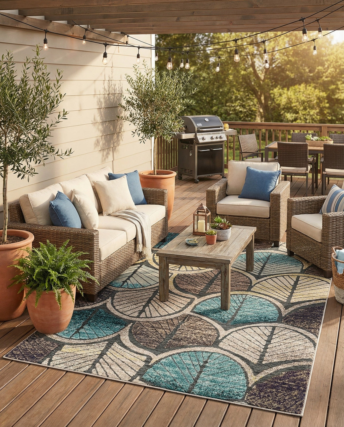Outdoor Marrakesh Collection Area Rug -  Rabat Rectangle Gray Blue Ivory  lifestyle 8