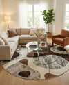 Urban Terrace Collection Area Rug -  Garden Round Brown and White  lifestyle 45