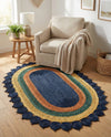 Woven Seaside Jute Collection Area Rug - Coastalhaven (Navy Blue Yellow Green) Oval Navy Blue Yellow Green  lifestyle 9