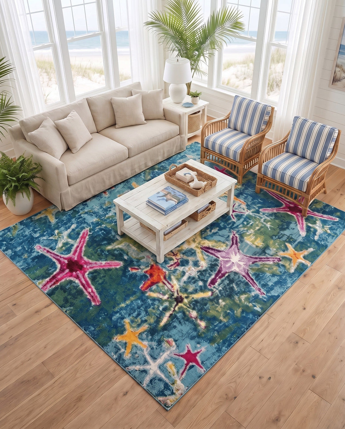 Sorrento Shores Collection Area Rug - Positano Square Navy Blue  lifestyle 113