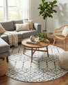 Marrakesh Lattice Collection Area Rug - Casablanca (Ivory Black) Round Ivory Black  lifestyle 62