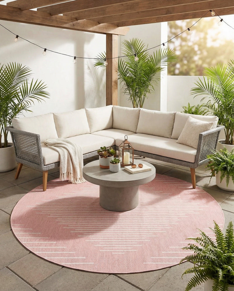 Urban Terrace Collection Area Rug -  Chelsea (Pink) Round Pink  lifestyle 79