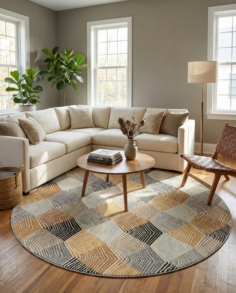 Urban Terrace Collection Area Rug - Metropolis Round Gray  lifestyle 48