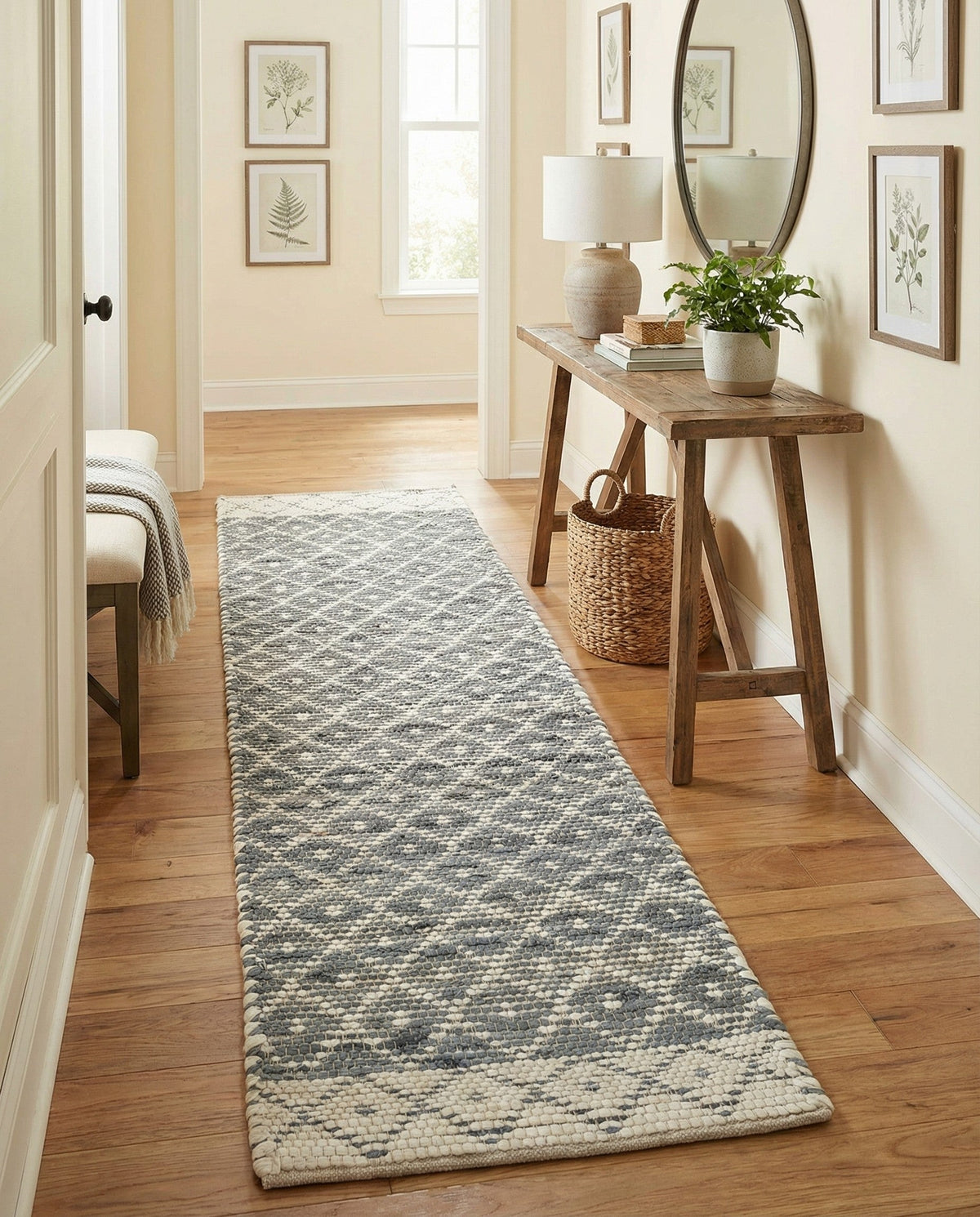 Tulum Trellis Collection Area Rug - Shoreline Runner Gray  lifestyle 96