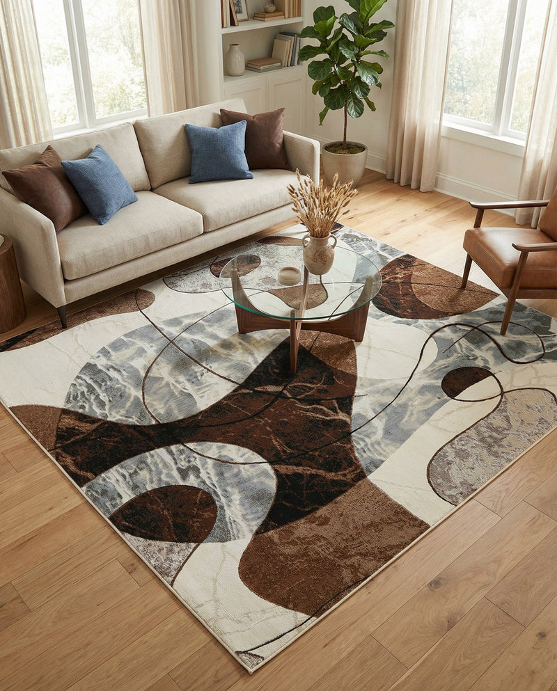 Urban Terrace Collection Area Rug -  Garden Square Brown and White  lifestyle 51
