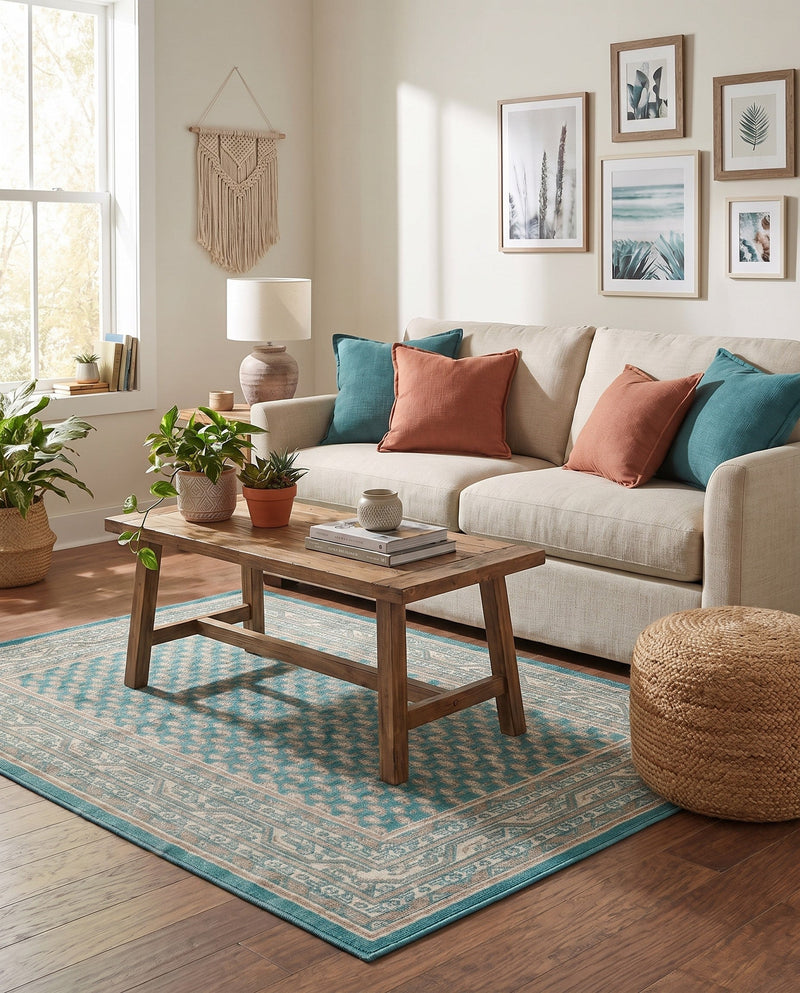 Soho Elegance Collection Area Rug -  Mercer (Turquoise) Rectangle Turquoise  lifestyle 27