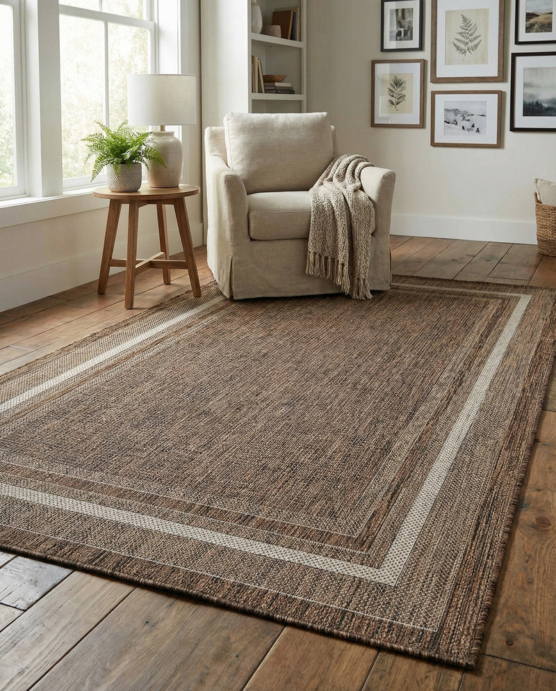 Terrace Fringe Collection Area Rug - Veranda (Brown) Rectangle Brown  lifestyle 11
