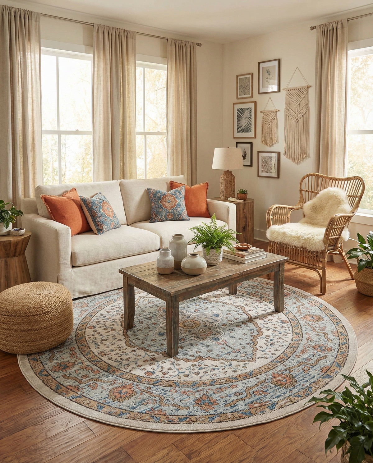 Mykonos Manor Collection Area Rug - Delos Round Ivory  lifestyle 69