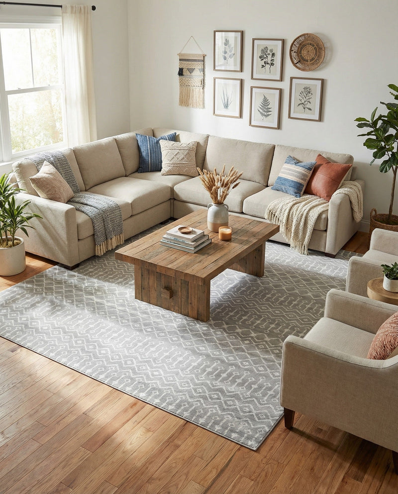 Marrakech Lattice Collection Area Rug - Medina (Light Gray) Rectangle Light Gray  lifestyle 11