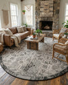 Tribal Terrace Treasures Collection Area Rug - Mayan Marina (Charcoal Gray) Round Charcoal Gray  lifestyle 49
