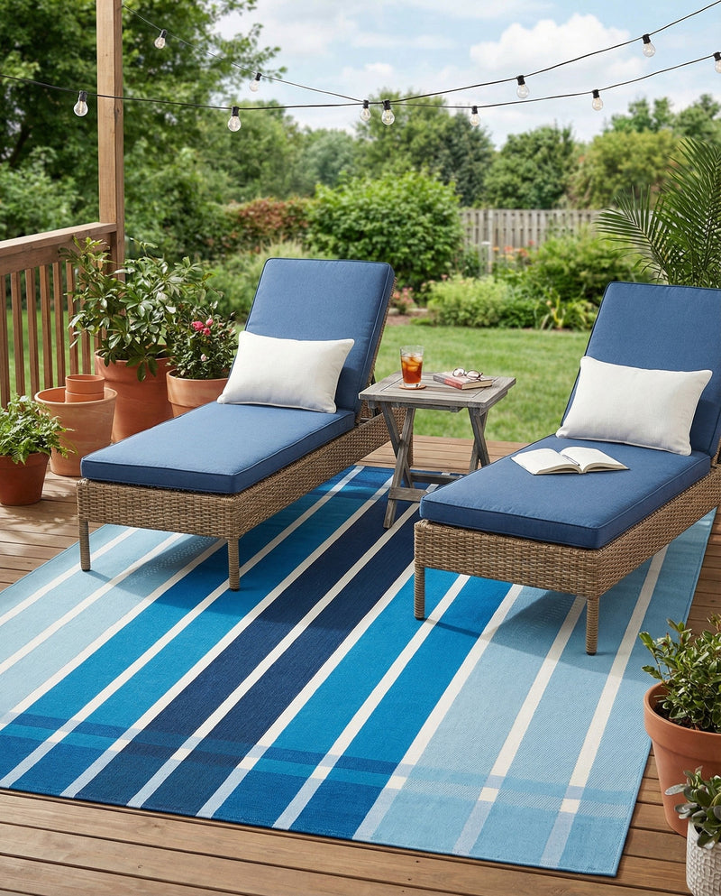 Seaside Stripes Collection Area Rug -  Coral Rectangle Blue  lifestyle 17
