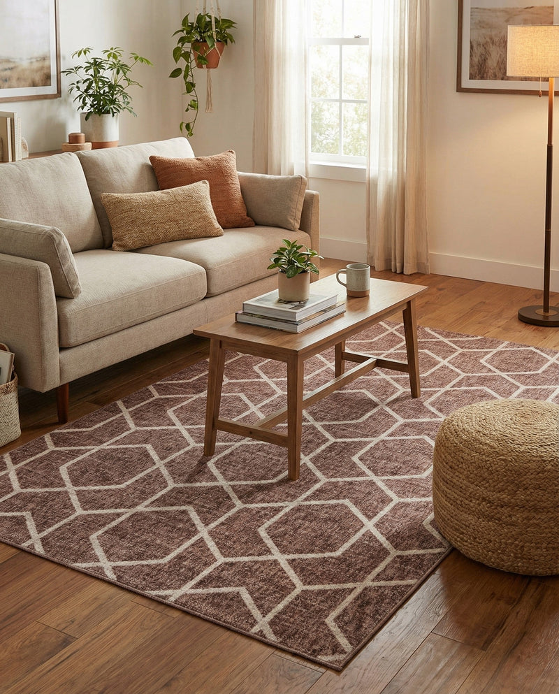 Geo Garden Lattice Collection Area Rug - Savannah Rectangle Dusty Rose  lifestyle 26