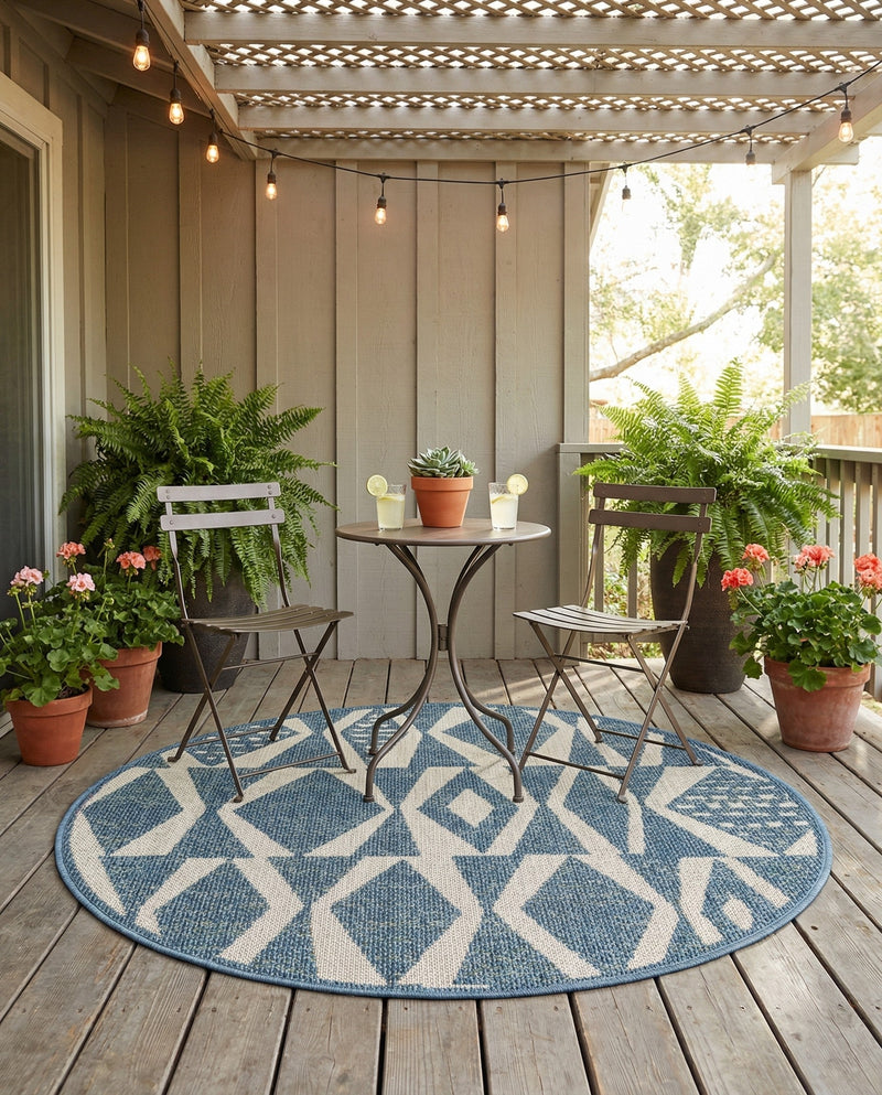 Coastal Terrace Collection Area Rug -  Tidepool Round Blue  lifestyle 53