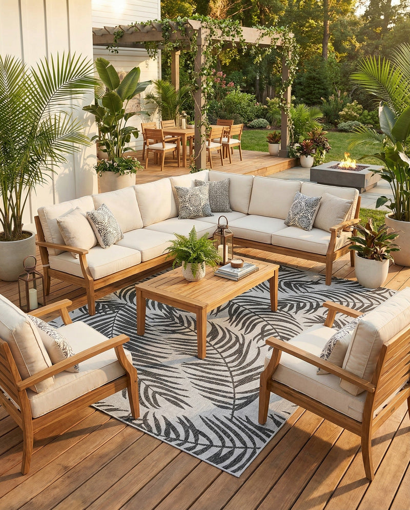 Seaside Blooms Collection Area Rug - Verdure (Charcoal Ivory) Rectangle Charcoal Ivory  lifestyle 13