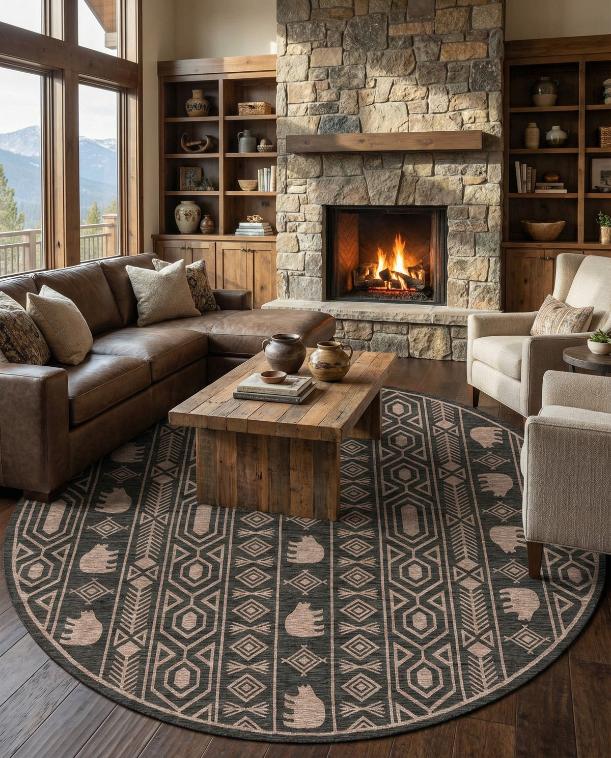 Mesa Oasis Rugs Collection Area Rug - Sundown Round Black  lifestyle 116