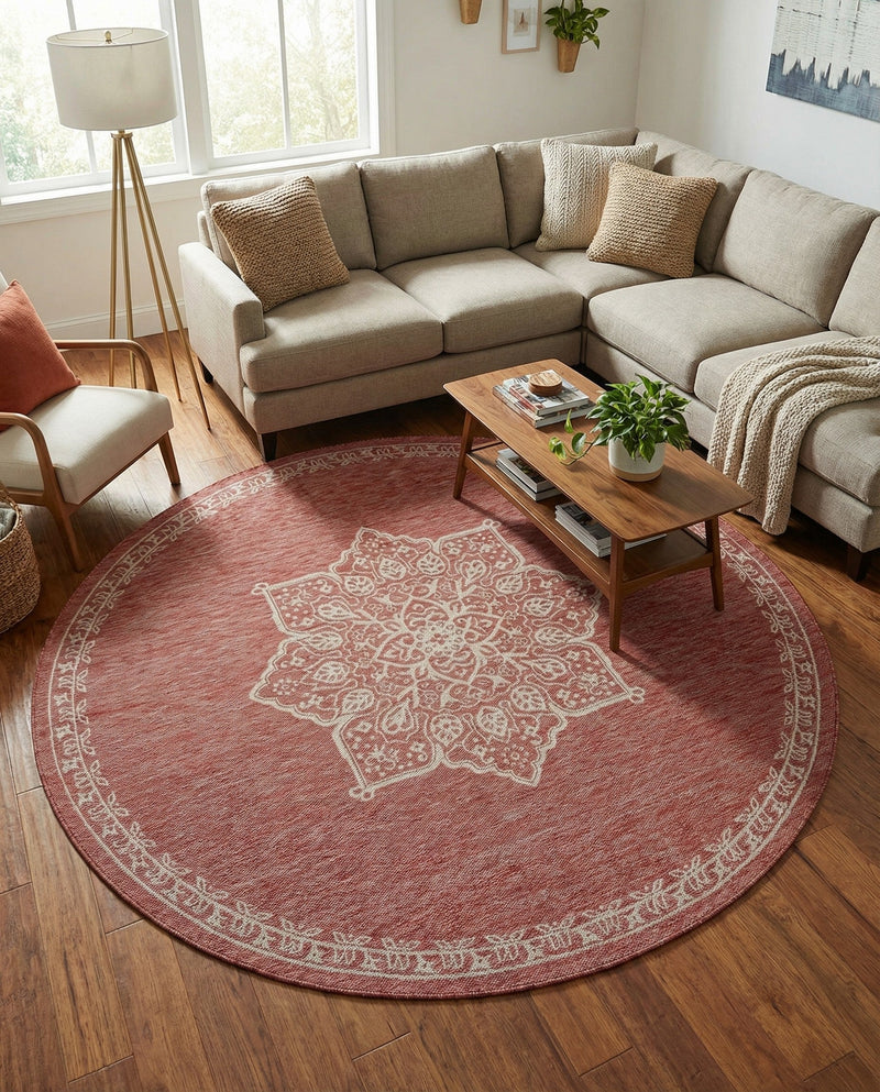Patio Heritage Collection Area Rug -  Charleston (Rust Red) Round Rust Red  lifestyle 59