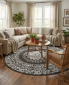 Patio Heritage Collection Area Rug -  Lafayette (Black and White) Round Black and White  lifestyle 26