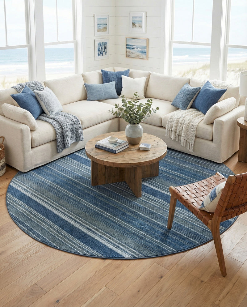 Jewel Oasis Collection Area Rug - Sapphire (Blue) Round Blue  lifestyle 52