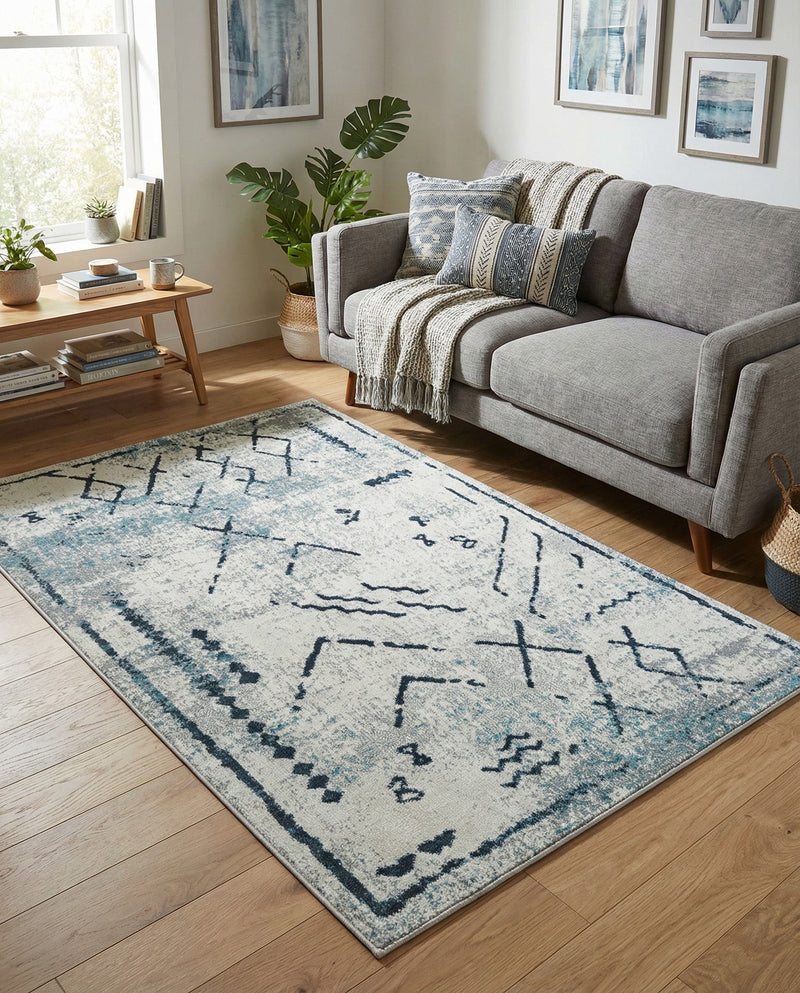 Aegean Elegance Washables Collection Area Rug - Santorini Rectangle Ivory Gray  lifestyle 13