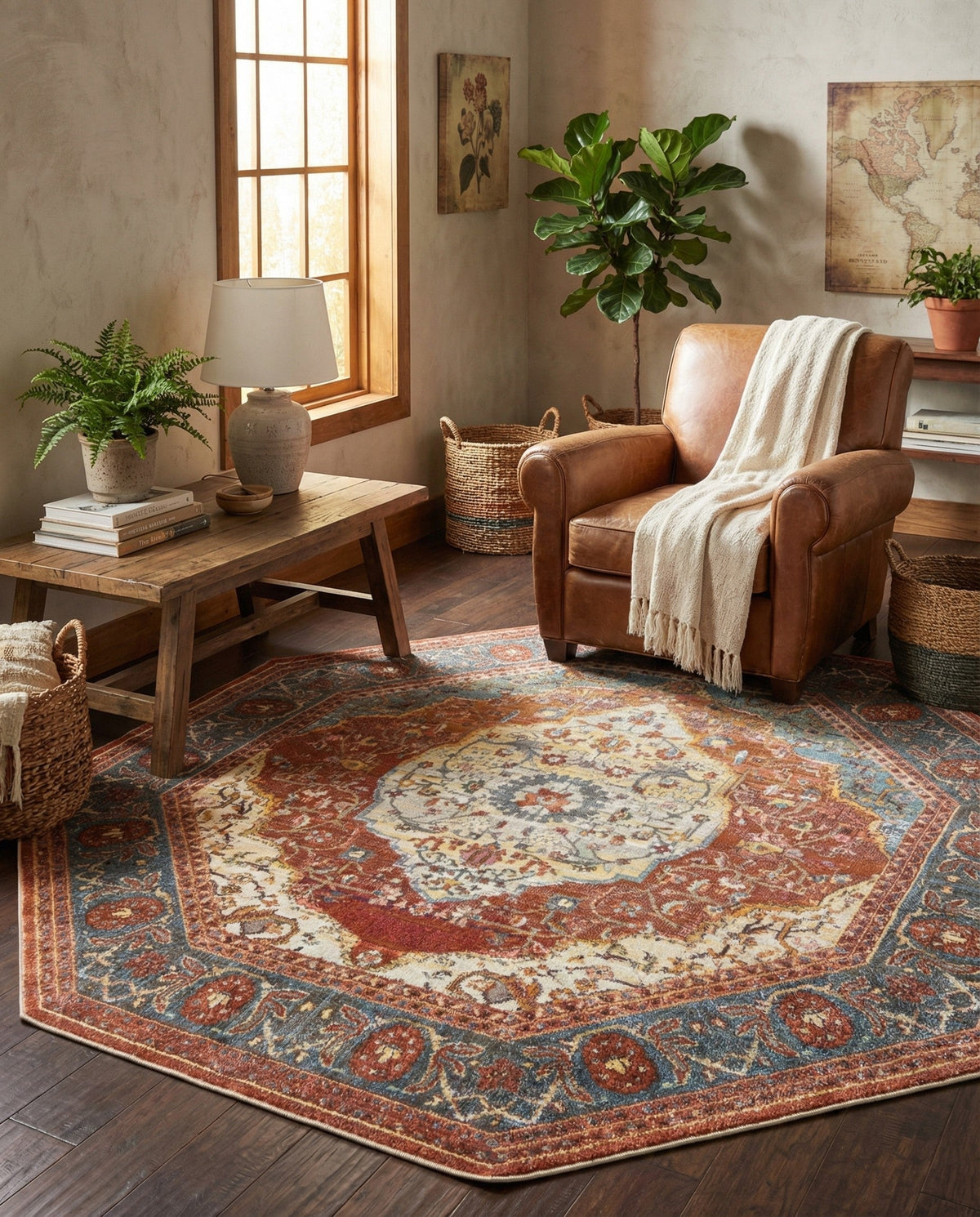 Caribbean Breeze Collection Area Rug -  Vieques Octagon Rust Red  lifestyle 100