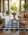 Sustainable Grid Indoor-Outdoor Oasis Collection Area Rug - Savannah Rectangle Navy Blue  lifestyle 16