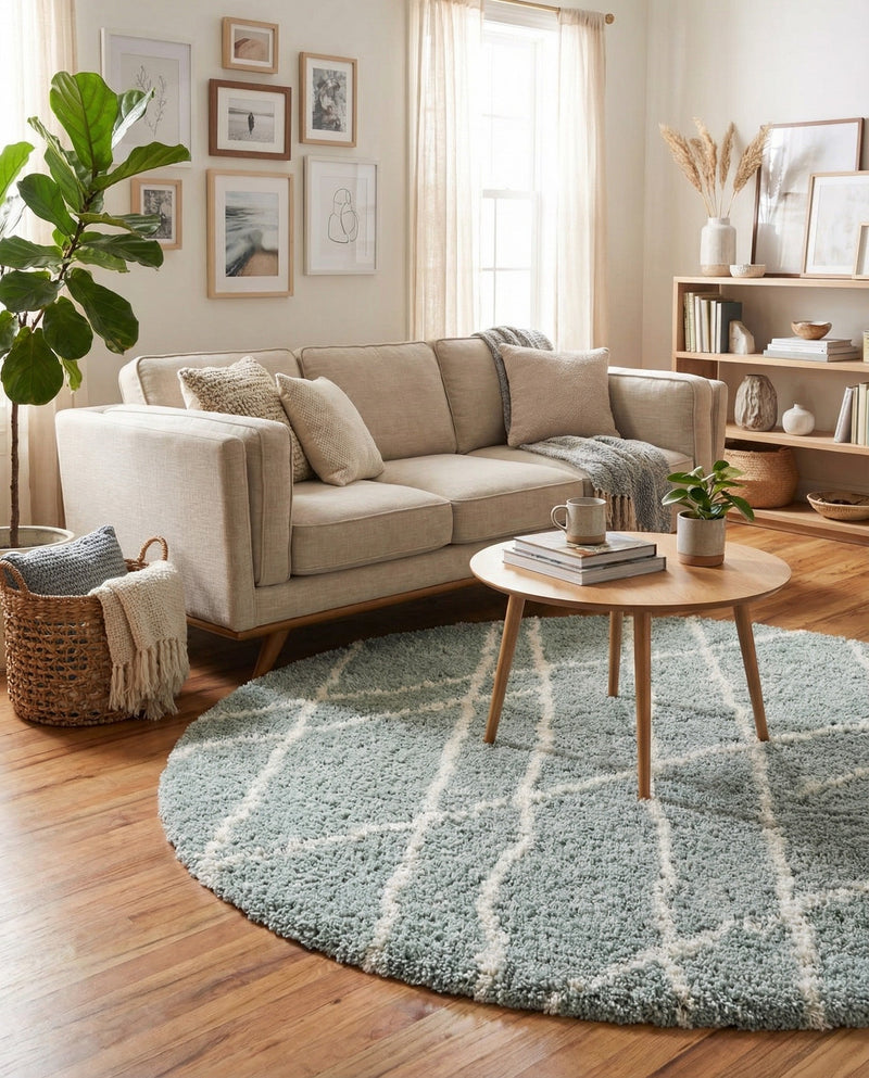 Cozy Haven Shag Collection Area Rug - Serenity (Sage Green) Round Sage Green  lifestyle 32