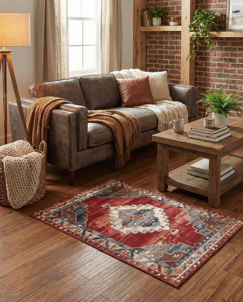 Patio Heritage Collection Area Rug -  Alcove Rectangle Red and Navy Blue  lifestyle 12