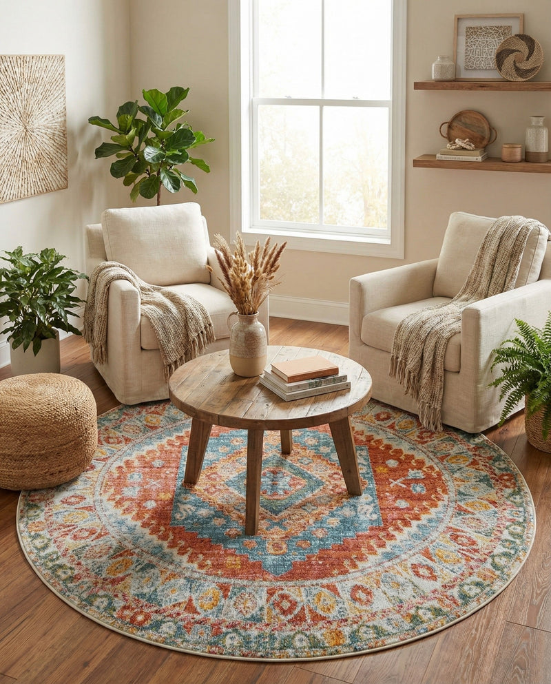 Arcadia Rugs Collection Area Rug -  Xanadu Round Salmon  lifestyle 59