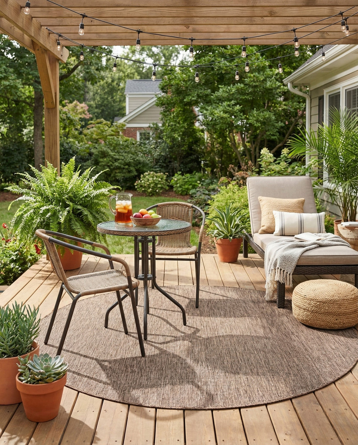 Seaside Serenity Collection Area Rug - Veranda (Light Brown) Round Light Brown  lifestyle 101