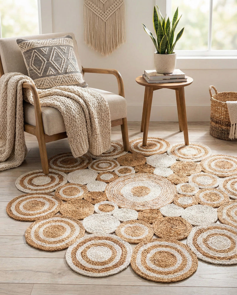 Woven Seaside Jute Collection Area Rug - Sienna Round Natural and White  lifestyle 75