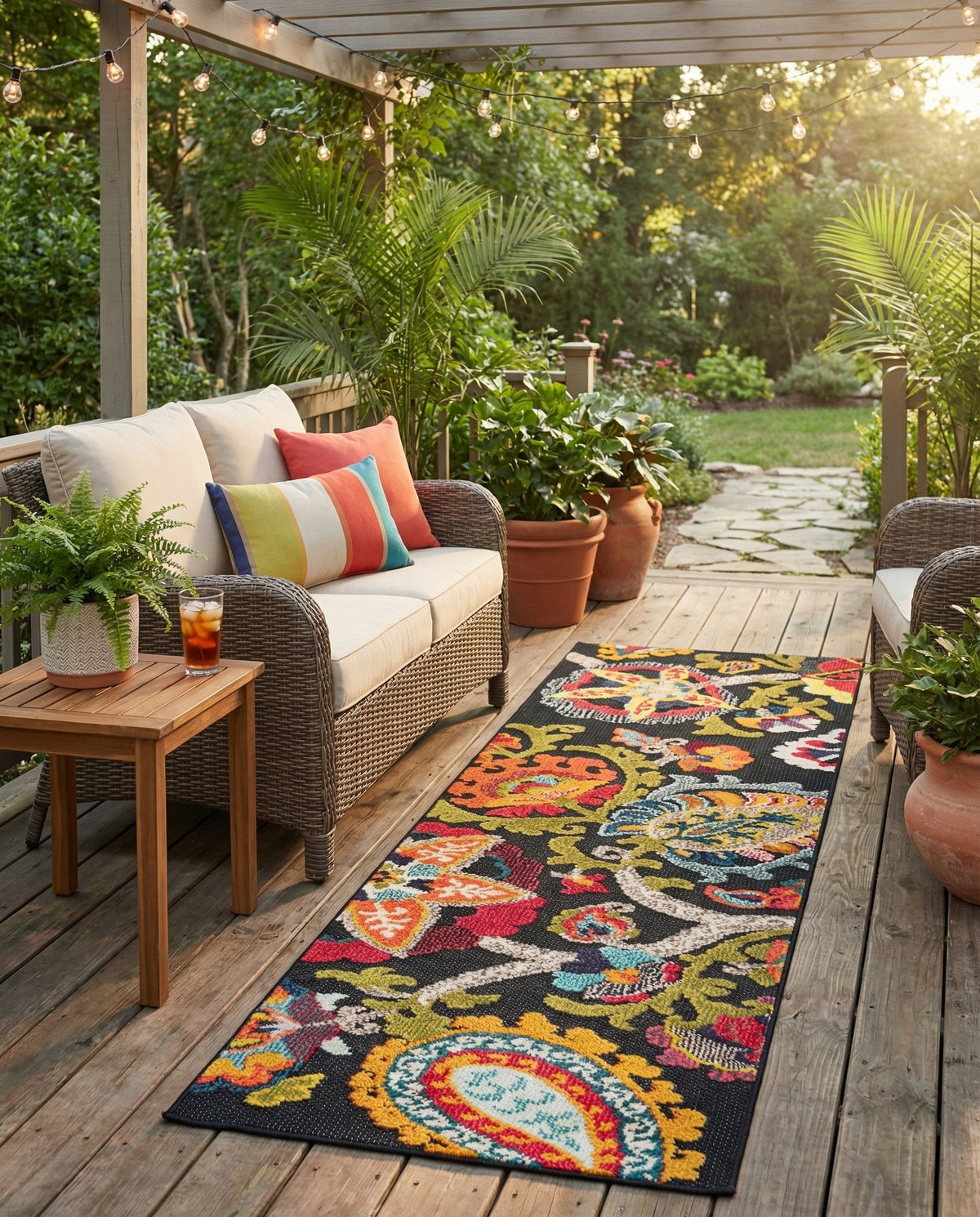 Outdoor Marrakesh Collection Area Rug - Fes Runner Multi Black  lifestyle 127