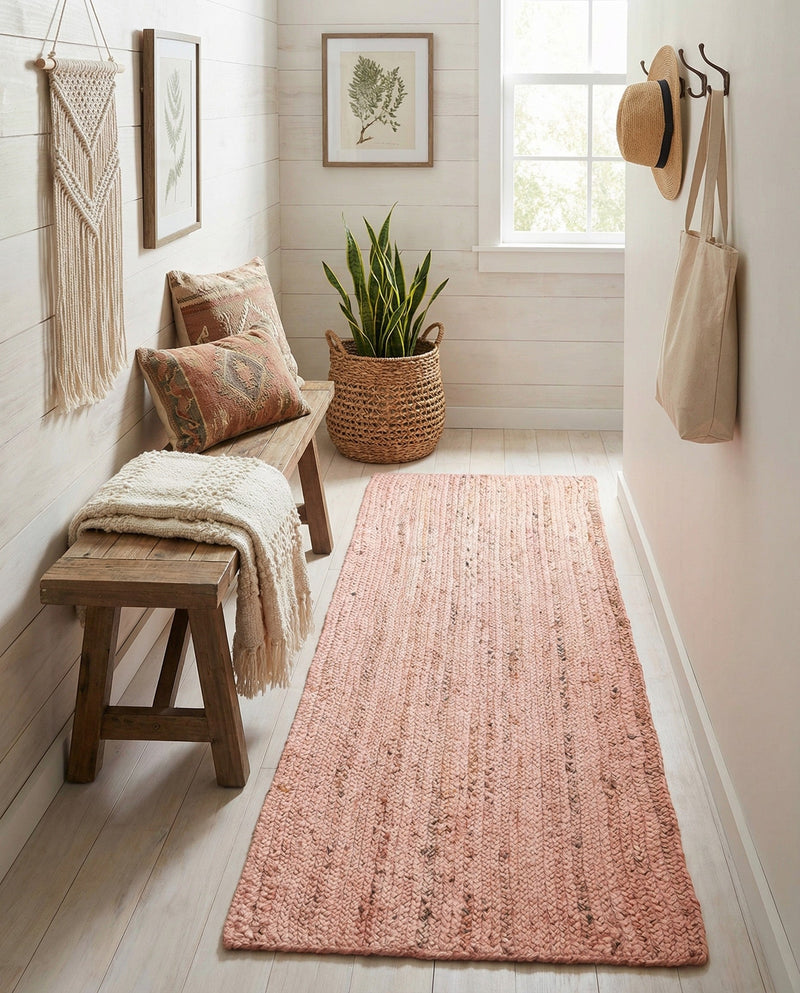 Woven Seaside Jute Collection Area Rug - Savannah (Light Pink) Runner Light Pink  lifestyle 44