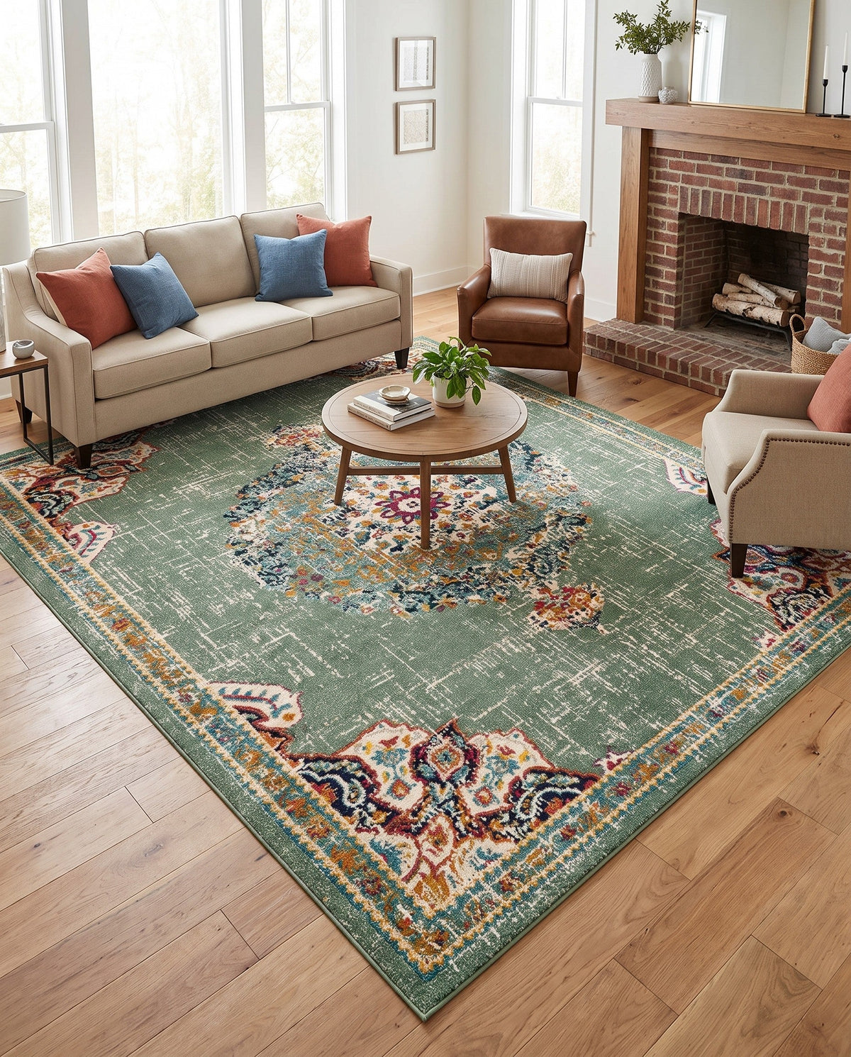 Brighton Terrace Collection Area Rug - Hove (Green) Rectangle Green  lifestyle 37