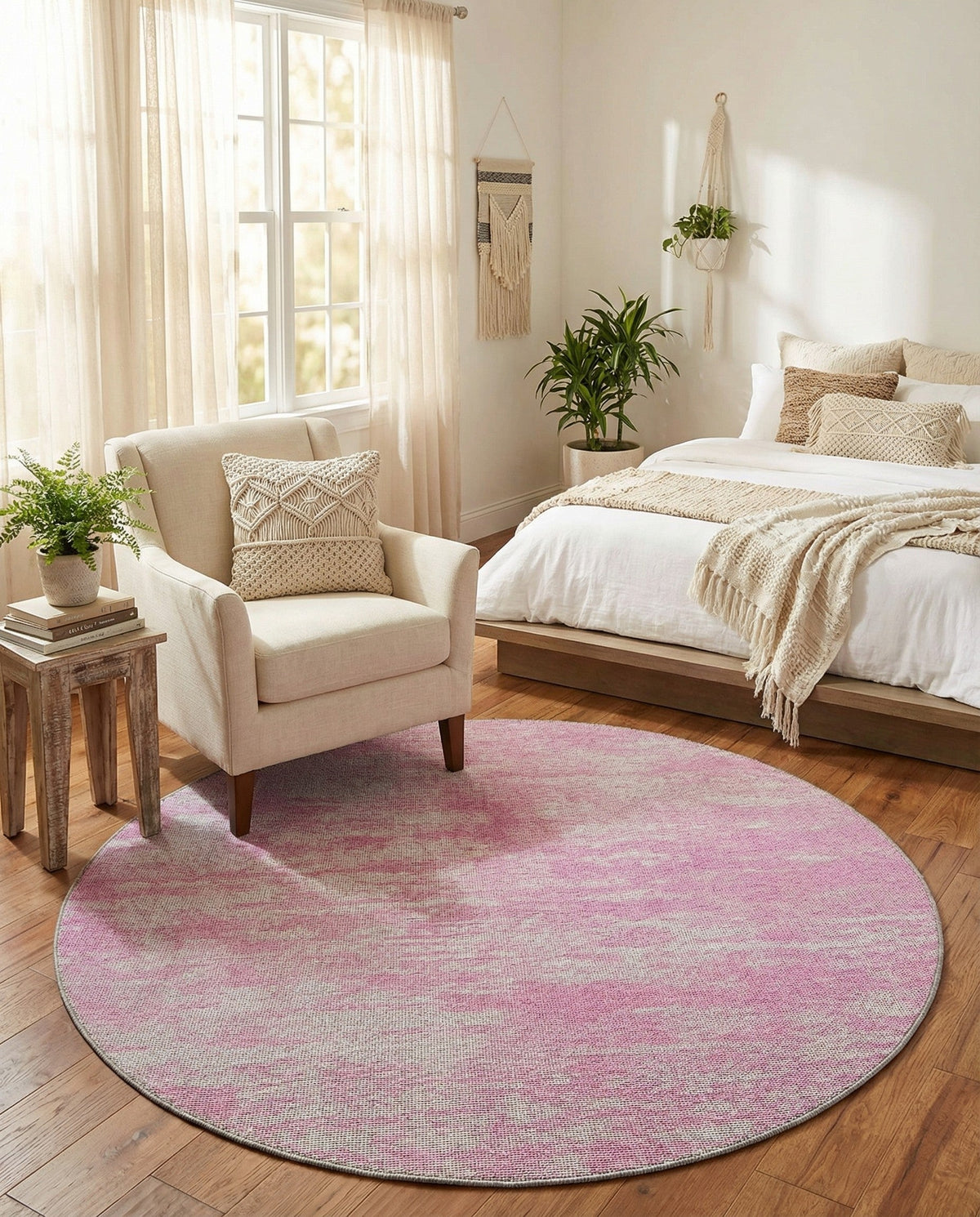 Sahara Essence Collection Area Rug - Oasis (Pink) Round Pink  lifestyle 32